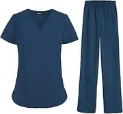 [ａ aternee] Nurse Work Clothing Nursing Uniform Women's Scrub Sets for Worker Pet Groomer Nurse Costume V Neck Scrub Top and Pants