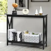 CostwayIndustrial 2-Tier Narrow Console Table with Storage Shelf for Entryway-Black