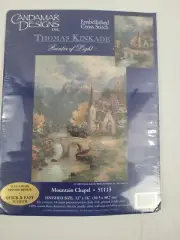 Candamar Designs Thomas Kinkade Mountain Chapel Embellished Cross Stitch Kit