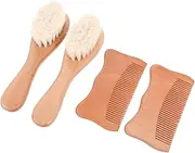 JOINPAYA 1 Set 4 Pcs Wool Brush Wooden Hair Comb Woolen Brushes for Infant Baby Scalp Brush Head Care Kit Scalp Grooming Product Scalp Comb Hair Brush Wooden Baby Comb Toddler Newborn