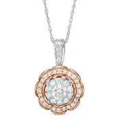 0.5 CT. T.W. Natural Diamond Flower Frame Pendant in 14K Two-Tone Gold