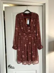 Vero Moda Women's Smila V-Neck Printed Dress Size Small NWT Print: Fired Brick