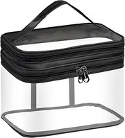 Clear Cosmetic Bag Dual Layer Travel Toiletry Bags Make up Organizer Waterproof Brushes Holder, Large Clear Makeup Cosmetic Toiletry Organizer Bag, Clear Plastic Tote Bags