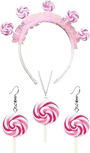 [HULIJA] Lollipop Headband Necklace Earrings Sweet Lovely Candy Sugar Dangle Jewelry Set for Women Girls