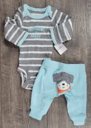 Baby Boy New Carter's Preemie 2pc Handsome Like Daddy Dog Outfit