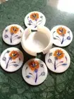White Marble Coaster Sets, Inlaid Floral Art, Beverage Coaster For Gifts For Her