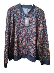NEW Zolucky Womens Zipper Jacket Size XL Flower Geo Pattern