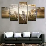 Running Steed Horses With Clouds & Sun Framed 5 Piece Canvas Wall Art