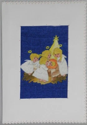 Angels Baby Jesus Handmade Embroidered Art Card Fair Trade Crossroads Framable