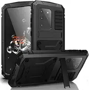 Galaxy S20 Ultra Outdoor Case 【IP-54, Kickstand, Screen Protector】 Military Rugged 360 Full Body Protective Metal Shockproof Silicone Cover for Samsung Galaxy S20 Ultra 6,9" - Black