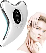 EMS Gua Sha Electric Face Massager with Heat & Vibration & LED Blue/Yellow/Red Light, 4 Modes 9 Intensity Levels Massager Device for Face Neck Anti Wrinkles, Anti Ageing, Face Lifting