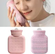 Hot Water Bottle With Knited Cover, Reusable Mini Hot Water Bottles For Pain Relief Hand Warmers Gifts Microwave Heated Pink