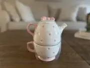 New! Lang Bow Teapot / Teacup Ceramic / Viral Set! So Cute!!