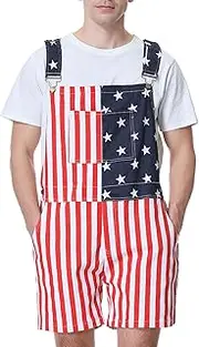[Bindefon] Bib Overalls for Men Adjustable Straps Work Coveralls Printed Shorts Jumpsuit
