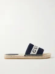 [Gucci] Gucci - Numa Embroidered Striped Raffia Slides - Blue - IT39 IT 39 Blue