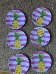 Pineapples Decor Appetizer Melamine Dishes 6” Round Tidbit Plates Set 6