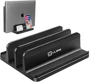 Vertical Laptop Stand Metal Heavy Duty, ULBRE Double Adjustable 4 Slots Vertical MacBook Stand Laptop Holder Compatible with All MacBook Surface Dell Samsung HP Chromebook Upto 17.5' - Black