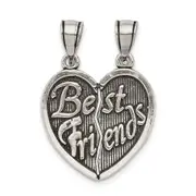 Sterling Silver Antiqued Best Friends Break Apart Heart Pendant