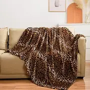 Vessia Leopard King Size Blanket for Couch, Bed, Sofa, Soft Cozy Yellow Leopard Blanket for All Season Decor, Comfy Leopard Flannel Fleece Animal Blanket for Kids Women Adults