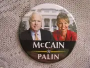 John McCain Sarah Palin For President White House 2008 3" Round Button Pin