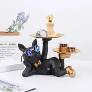 Bulldog Statue Desk Storage Tray Key Dish for entryway Table Home Decor Sculpture for Modern Art Office-Black