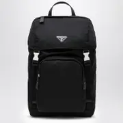 [Prada] Black Re-Nylon backpack with snap fastener One size Black