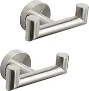 NearMoon Bathroom Double Towel Hook- SUS304 Stainless Steel Robe Towel Holder, Heavy Duty Double Coat Hook for Bathroom Livingroom Kitchen Wall Mounted, 2 Pack (Brushed Nickel)