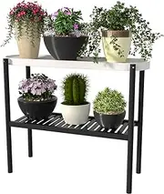 APRTAT 2 Tier Plant Stand Rack with Storage, Bamboo Plant Stands Indoor for Multiple Plants Corner Plant Stand | Planter Stand | Plant Rack | Indoor Wood Plant Stands (2-Tier-8 Pot-Black)