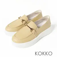 在飛比找Yahoo奇摩購物中心優惠-KOKKO極度舒適全真皮透氣可後踩厚底休閒鞋黃色
