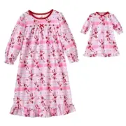 Elf Toddler & Girls Pink Flannel Clarice Elf Nightgown & Doll Night Gown Set 2T