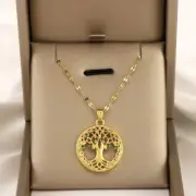 Women's Fashion Jewelry Cubic Zircon Gold Tree Of Life Pendant Necklace 482