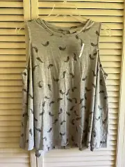 Loft Sleeveless Gray Tank Tent Shirt Peacock Feathers Medium NWT Spring Summer