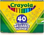 CRAYOLA 58-7861 40 Ultra-Clean Washable Markers, Fineline Markers, 40 Bold Colours, Super Washable, Long Lasting, Colouring & Drawing School Supplies, Great for Kids