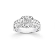 9ct White Gold Diamond Cushion Ring