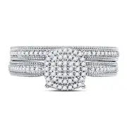 14kt White Gold Round Diamond Milgrain Bridal Wedding Ring Set 1/3 Cttw