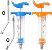 2 Pcs Syringe Goat, Drench Nozzle, Reusable Drench Syringe, Adjustable Dosage, for Cattle Sheep Goats Horse Pig Dog Feeding Supplies (Blue+Orange 20ml)
