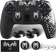 PlayRealm Silicone Skin Cover Sticker x 1 & Extender Grips x 2 for PS5 Controller Venom White
