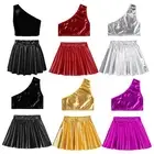 TiaoBug Kids Girls Shiny Metallic Crop Top with Skirt Hip Hop Ballet Dance AU