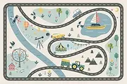 Cartoon Kids Play Mat, Non-Slip Soft Rug, Cushioned Foam Padding Carpet, Polyester Material, Road Map Design, 47x31 Inches, for Living Room, Bedroom, Nursery, or Playroom Use