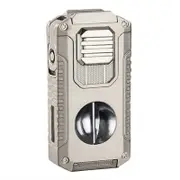 5-in-1 Cigar Lighter with V-Cutter & Punch & Draw Enhancer - Triple Jet Flame Refillable Butane Torch, Perfect Gift for Men Satin Nickel
