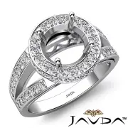 Micro Pave Split Shank Halo Round Semi Mount Diamond Engagement Ring 0.76Ctw