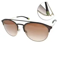 在飛比找momo購物網優惠-【EMPORIO ARMANI】太陽眼鏡 雙槓皮紋眼鏡(棕金