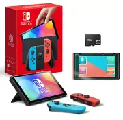NEW Nintendo Switch OLED 64GB Neon Console + Screen Protector ️ & 16GB microSD