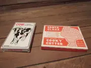 Vintage 60's Metal Santa Claus & Cow Cooky Cookie Cutters - Original Boxes!