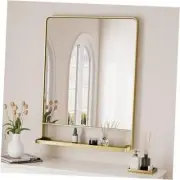 24" x 32" Gold Bathroom Mirror with Shelf, Metal Entryway Framed Gold Vanity