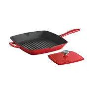Tramontina Grill Pan 11" Enameled Cast Iron Red Square Bacon Press Oven Safe