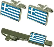 [Select Gifts] Greece Flag Cufflinks Tie Clip Matching Box Gift Set