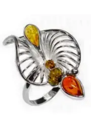SOLID 925 STERLING SILVER AMBER CRYSTAL GEMSTONE RING (SZ 7 / N)
