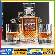 Unique Whiskey Decanter Set with 2 Glasses Tongs, Gift Card For Fathers Day Gift