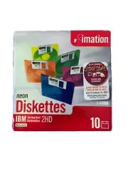 Imation Neon Diskettes IBM Formatted 2HD 1.44 MB. 10 Discs. NEW SEALED !!!